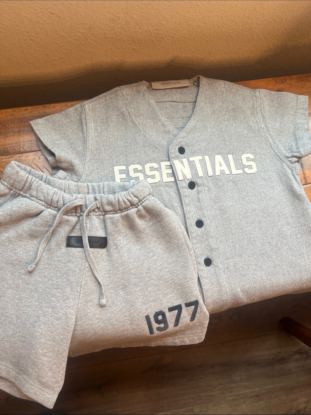 Essentials Heather Gray Logo Baseball Jersey & Shorts Set
